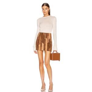 Frame Patchwork Mini Skirt Saddle Suede Leather Brown Tan Shirt Size 29